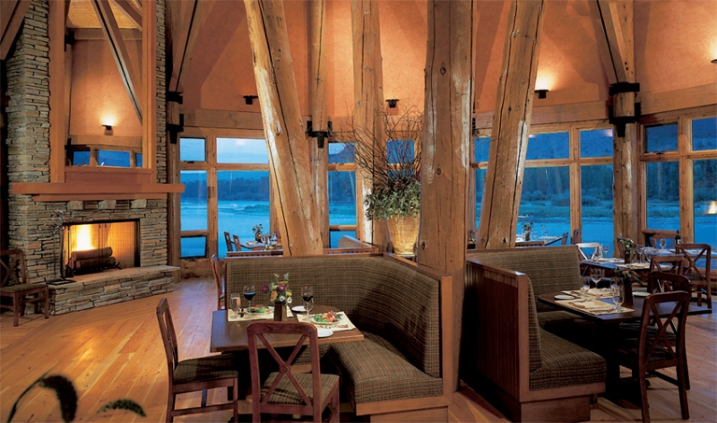 Lodge dining with views of the river and beyond 
